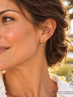 Rachel Ashwell 925 Silver CZ Curved Bar Stud Earrings Gold Tone New in Box